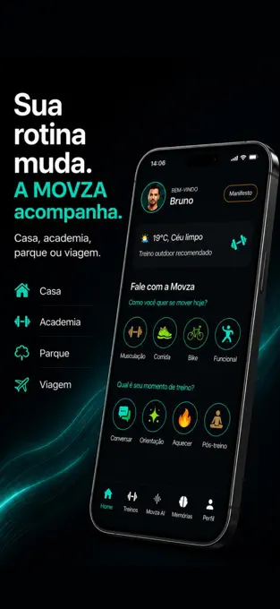 Imagem oficial do app: sua rotina muda, a MOVZA acompanha